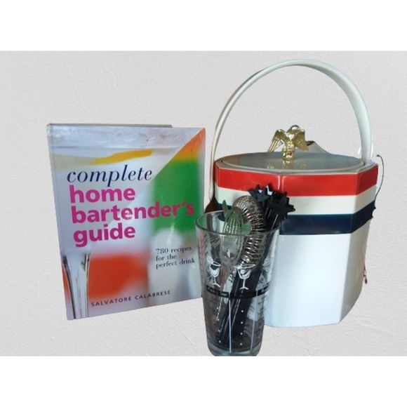 Bartender Kit Eagle Patriotic American Ice Bucket Bartender Book Drink Mix Glass - Picture 1 of 8